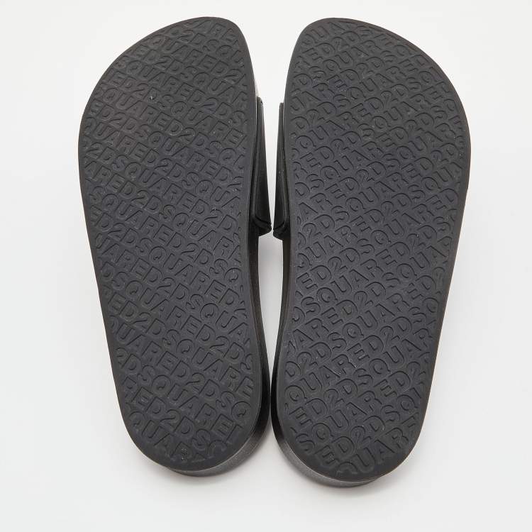 Pre Owned Dsquared2 Black Rubber Icon Flat Slides Size 40