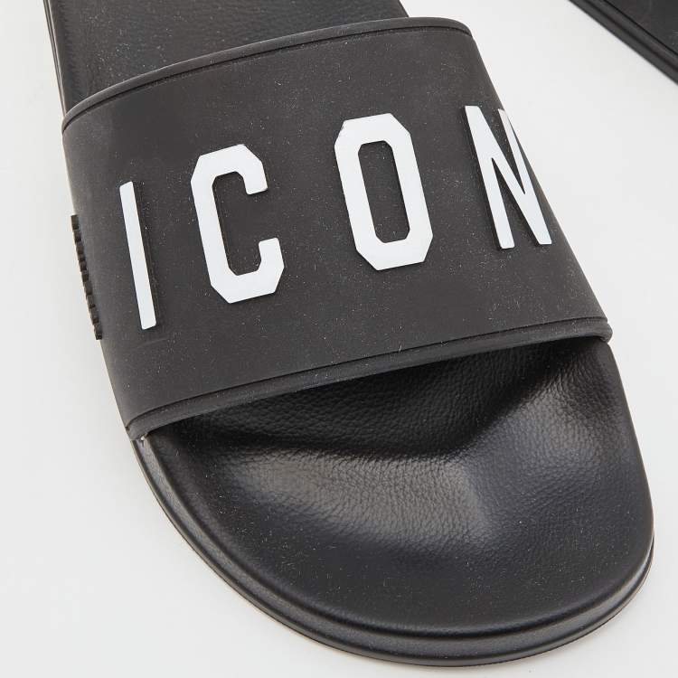 Pre Owned Dsquared2 Black Rubber Icon Flat Slides Size 40