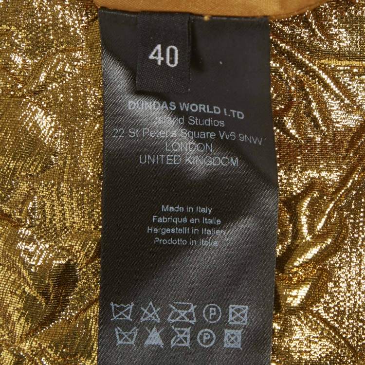 Pre Owned Dundas Metallic Gold Embossed One Shoulder Mini Dress S