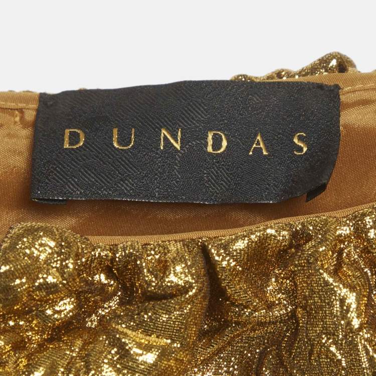 Pre Owned Dundas Metallic Gold Embossed One Shoulder Mini Dress S
