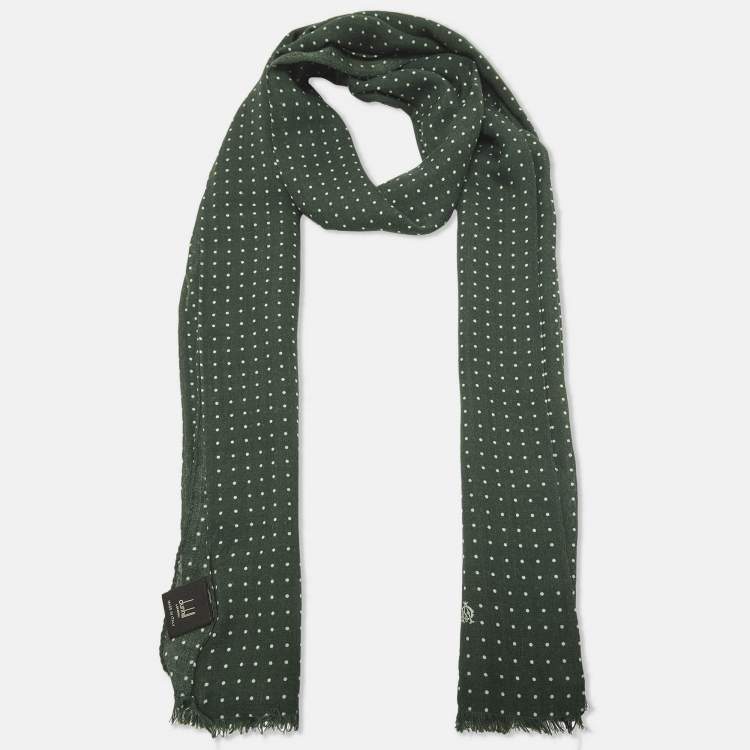 Pre Owned Dunhill Green Dotted Wool & Silk Scarf 