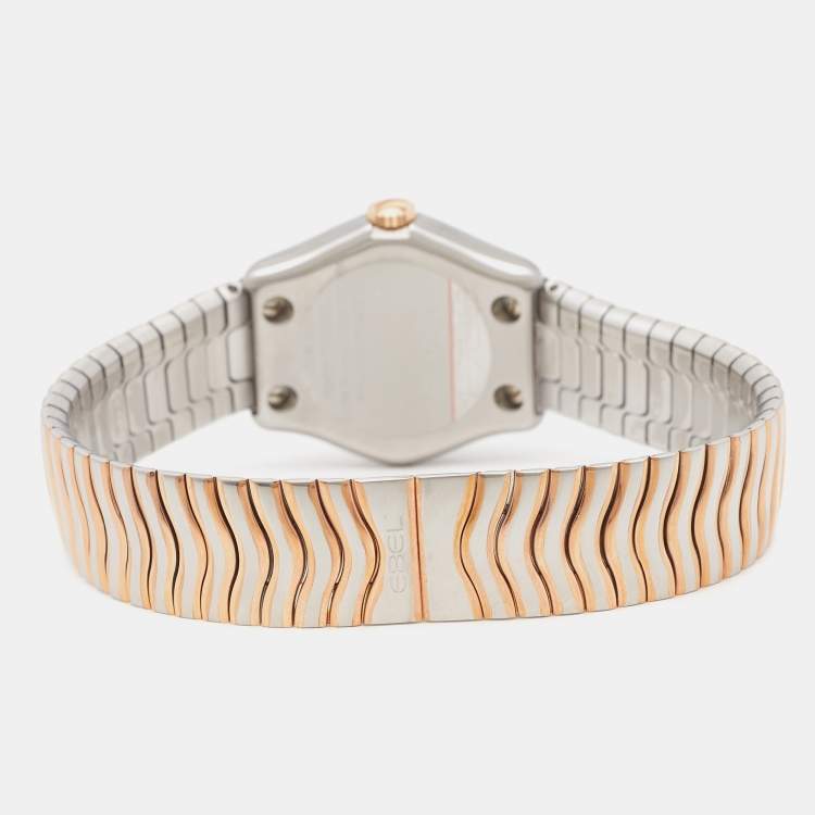 Pre Owned Ebel Silver 18k Rose Gold Stainless Steel Classic Wave 1216086 Women's Wristwatch 27 mm