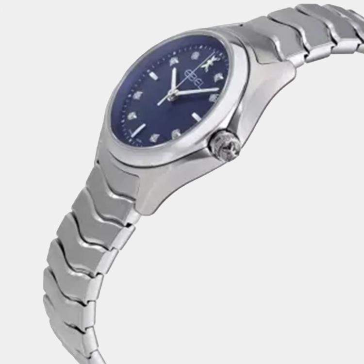 Pre Owned Ebel Blue Stainless Steel Wave 1216315 Quartz Women's Wristwatch 30mm