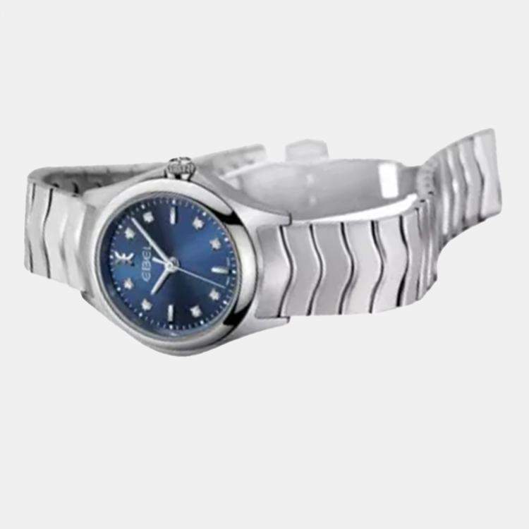 Pre Owned Ebel Blue Stainless Steel Wave 1216315 Quartz Women's Wristwatch 30mm