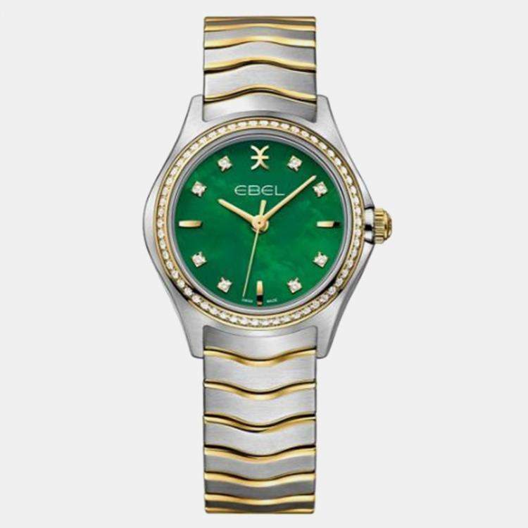 Pre Owned Ebel Green Stainless Steel Wave 1216516 Quartz Women's Wristwatch 30 mm