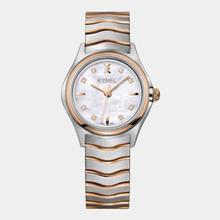 Pre Owned Ebel White Stainless Steel Wave 1216324 Quartz Women's Wristwatch 30 mm