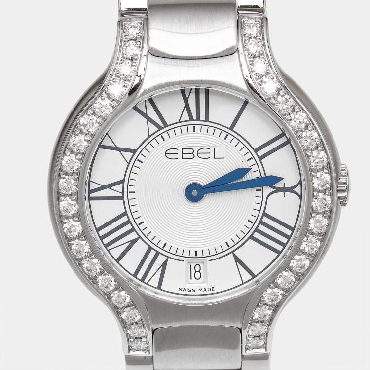 Pre Owned Ebel Silver Dial Stainless Steel Diamond Beluga 1216071 Women's Wristwatch 36.50 mm