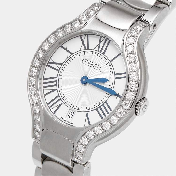 Pre Owned Ebel Silver Dial Stainless Steel Diamond Beluga 1216071 Women's Wristwatch 36.50 mm
