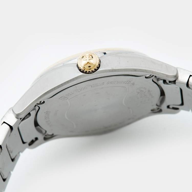 Pre Owned Ebel  Cream 18K Yellow Gold Two-Tone Stainless Steel Diamond Wave 03.1.15.1034 Women's Wristwatch 30 mm