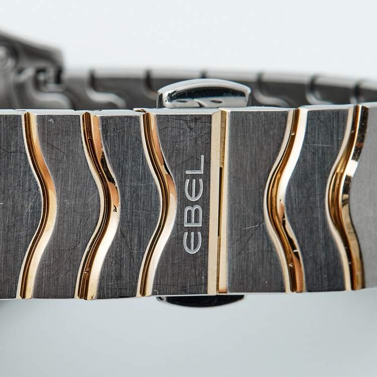 Pre Owned Ebel  Cream 18K Yellow Gold Two-Tone Stainless Steel Diamond Wave 03.1.15.1034 Women's Wristwatch 30 mm