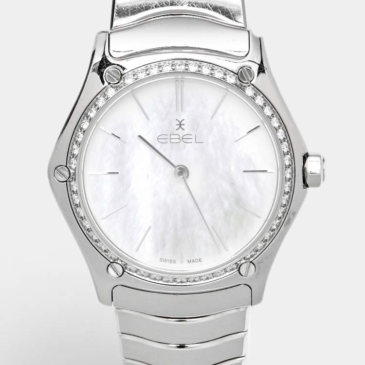 Pre Owned Ebel Classic Sport 1216451A Mother Of Pearl Diamond Stainless Steel Women's Wristwatch 29 mm