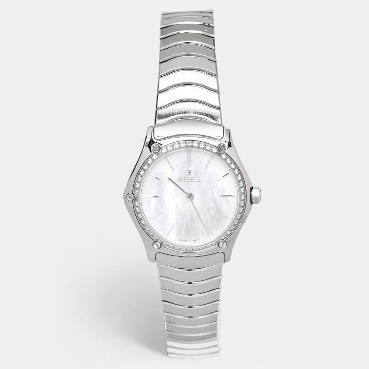 Pre Owned Ebel Classic Sport 1216451A Mother Of Pearl Diamond Stainless Steel Women's Wristwatch 29 mm