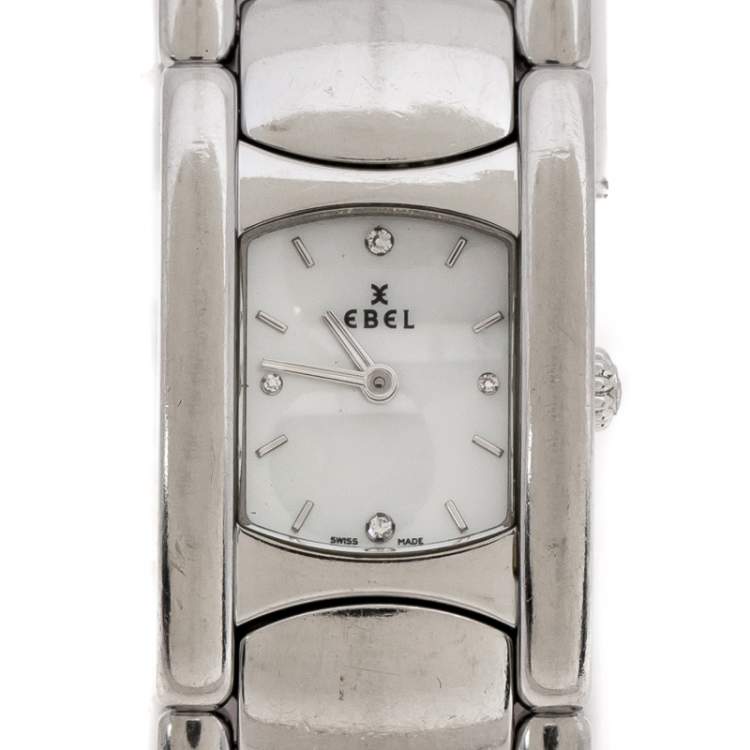 Pre Owned Ebel Mother of Pearl Stainless Steel Beluga Manchette E9057A21 Women's Wristwatch 19 mm