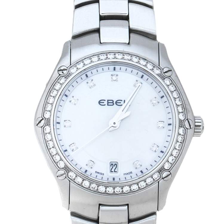 مملوكة مسبقًا Ebel Mother Of Pearl Stainless Steel Diamond Classic Sport 1215983 Women's Wristwatch 27 mm