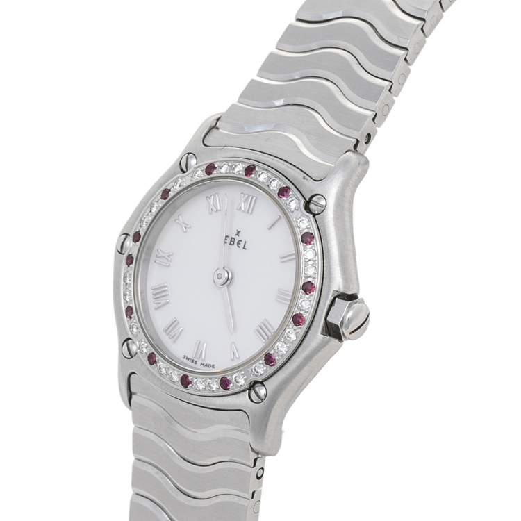 Pre Owned Ebel Mother of Pearl Stainless Steel Diamonds Classic Wave E91571169220 Women's Wristwatch 24 mm