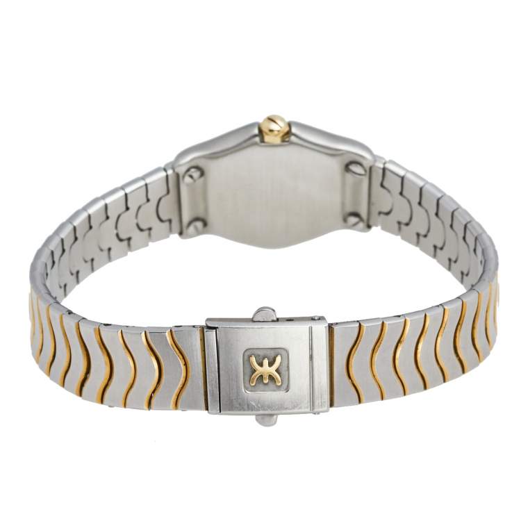 Pre Owned Ebel Grey 18k Yellow Gold Stainless Steel Classic Wave 166901 Women's Wristwatch 24 mm