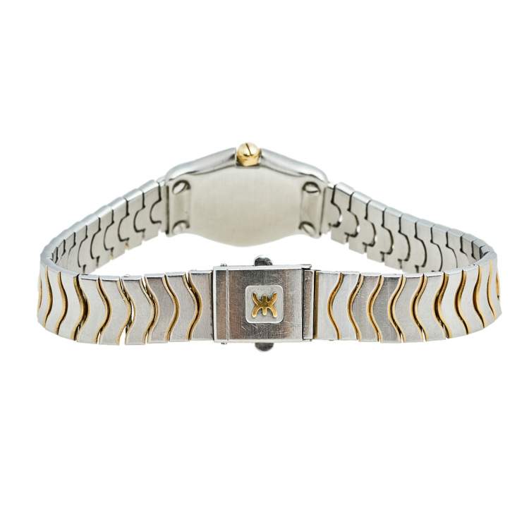 Pre Owned Ebel Black 18k Yellow Gold Stainless Steel Classic Wave 166901 Women's Wristwatch 24 mm