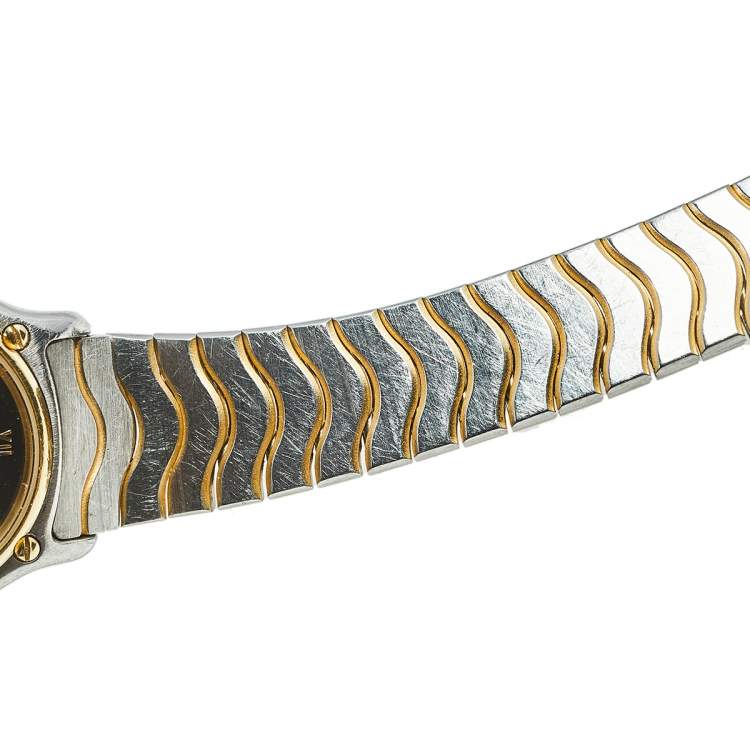 Pre Owned Ebel Black 18k Yellow Gold Stainless Steel Classic Wave 166901 Women's Wristwatch 24 mm