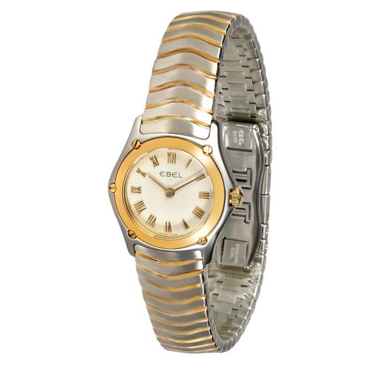 Pre Owned Ebel White 18K Yellow Gold And Stainless Steel Classic Wave 1157F11-1225 Women's Wristwatch 24 MM