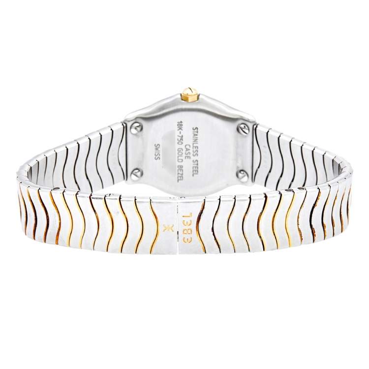 Pre Owned Ebel Mother of Pearl 18k Yellow Gold Stainless Steel Classic Wave 1090121 Women's Wristwatch 27 mm