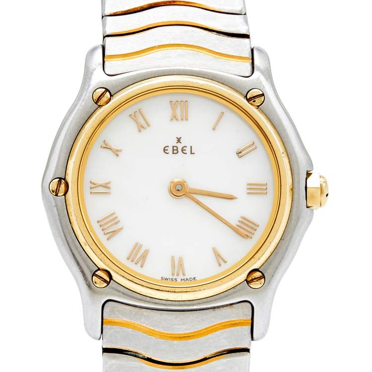 Pre Owned Ebel Mother of Pearl 18k Yellow Gold Stainless Steel Classic Wave 1090121 Women's Wristwatch 27 mm