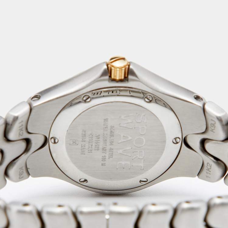 Pre Owned Ebel Silver 18k Yellow Gold Stainless Steel Sport Wave E1957K21 Women's Wristwatch 28 mm