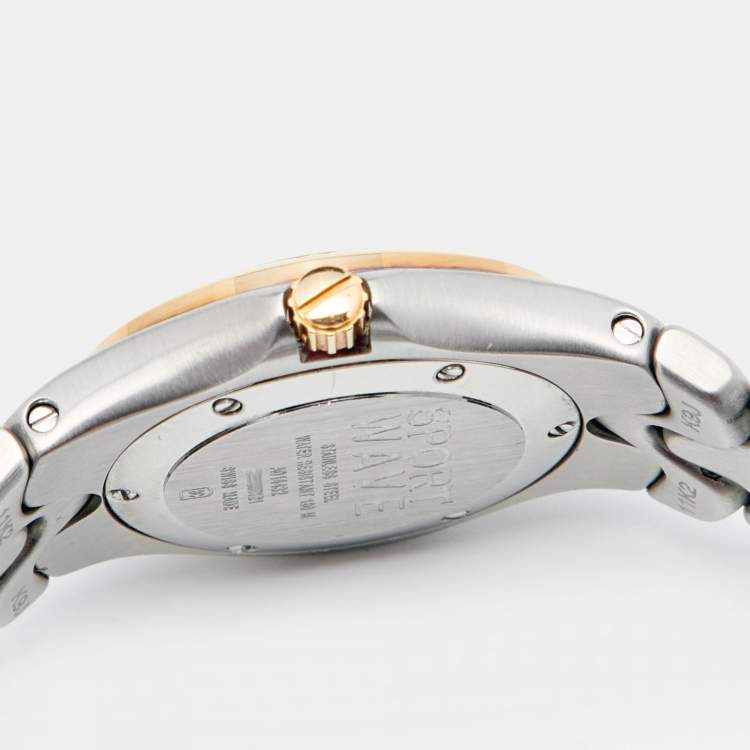Pre Owned Ebel Silver 18k Yellow Gold Stainless Steel Sport Wave E1957K21 Women's Wristwatch 28 mm