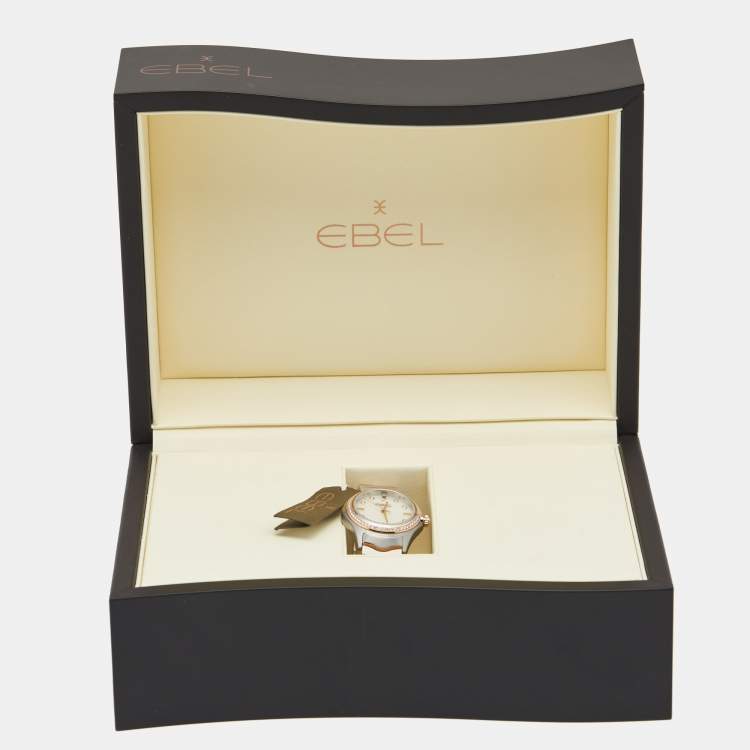 Pre Owned Ebel Mother of Pearl 18k Rose Gold Stainless Diamond Steel Wave 1216325 Women's Wristwatch 30 mm