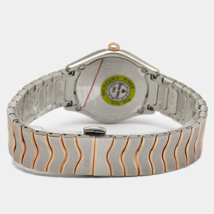Pre Owned Ebel Mother of Pearl 18k Rose Gold Stainless Diamond Steel Wave 1216325 Women's Wristwatch 30 mm