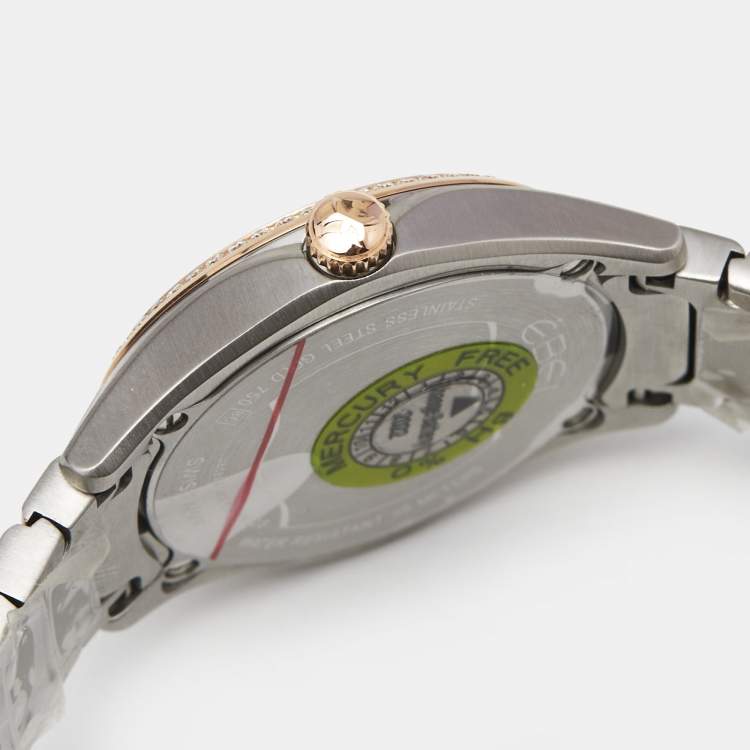 Pre Owned Ebel Mother of Pearl 18k Rose Gold Stainless Diamond Steel Wave 1216325 Women's Wristwatch 30 mm