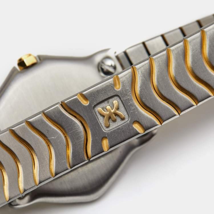 Pre Owned Ebel Champagne 18k Yellow Gold Stainless Steel Classic Wave 166901 Women's Wristwatch 24 mm