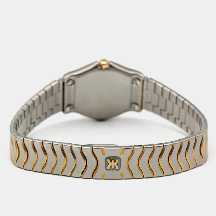 Pre Owned Ebel Champagne 18k Yellow Gold Stainless Steel Classic Wave 166901 Women's Wristwatch 24 mm