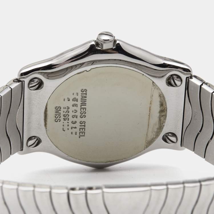 Pre Owned Ebel Grey Diamond Stainless Steel Sport Classic 9087132 Women's Wristwatch 33 mm 