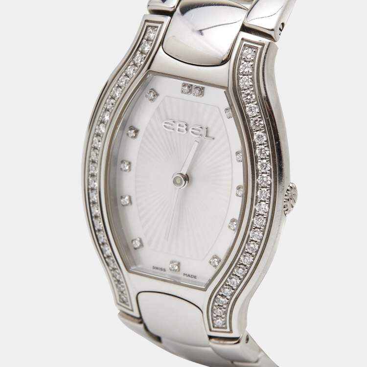 Pre Owned Ebel Mother of Pearl Diamond Stainless Steel Beluga Tonneau 9901G38 Women's Wristwatch 28 mm 