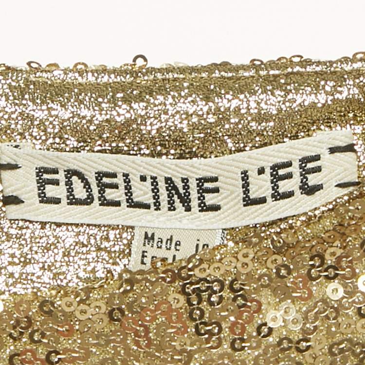Pre Owned Edel'ine L'ee Gold Sequin Belted Pedernal Dress S