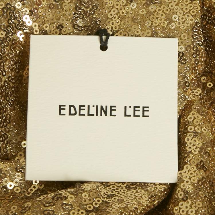 Pre Owned Edel'ine L'ee Gold Sequin Belted Pedernal Dress S