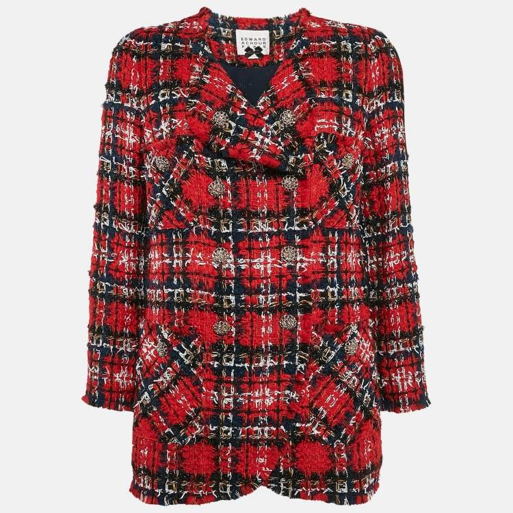 Pre Owned Edward Achour Paris Red Tweed Double Breasted Jacket M