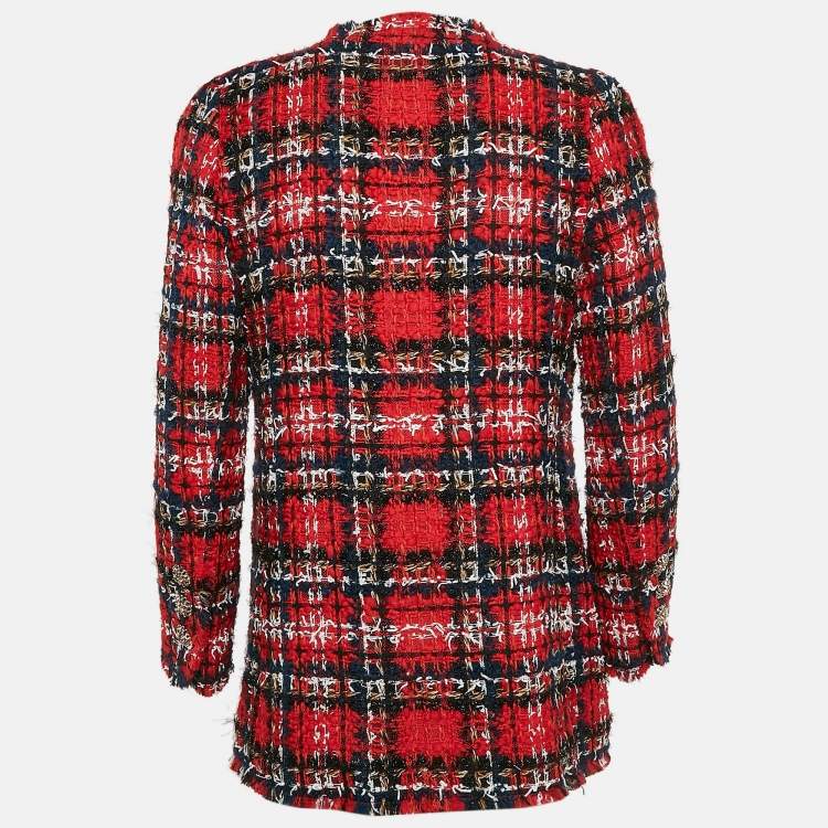 Pre Owned Edward Achour Paris Red Tweed Double Breasted Jacket M