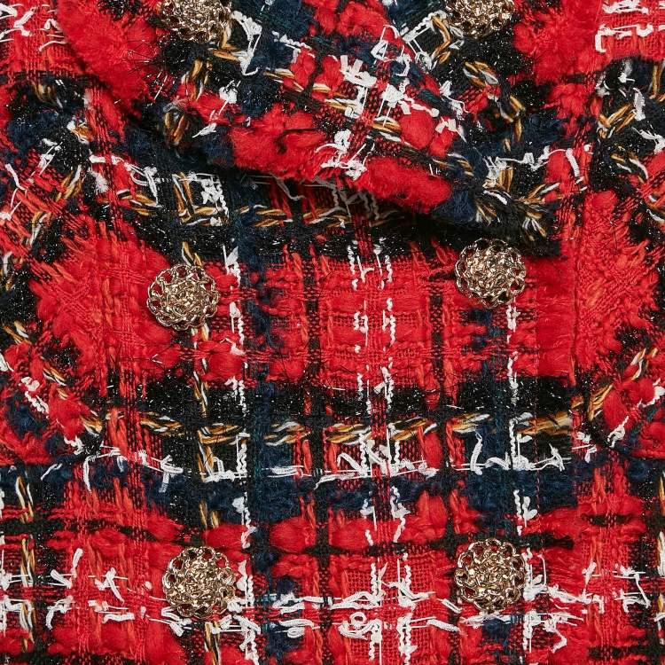 Pre Owned Edward Achour Paris Red Tweed Double Breasted Jacket M