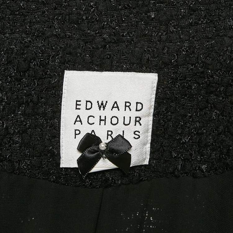 Pre Owned Edward Achour Paris Tweed Applique Detail Open Front Coat M