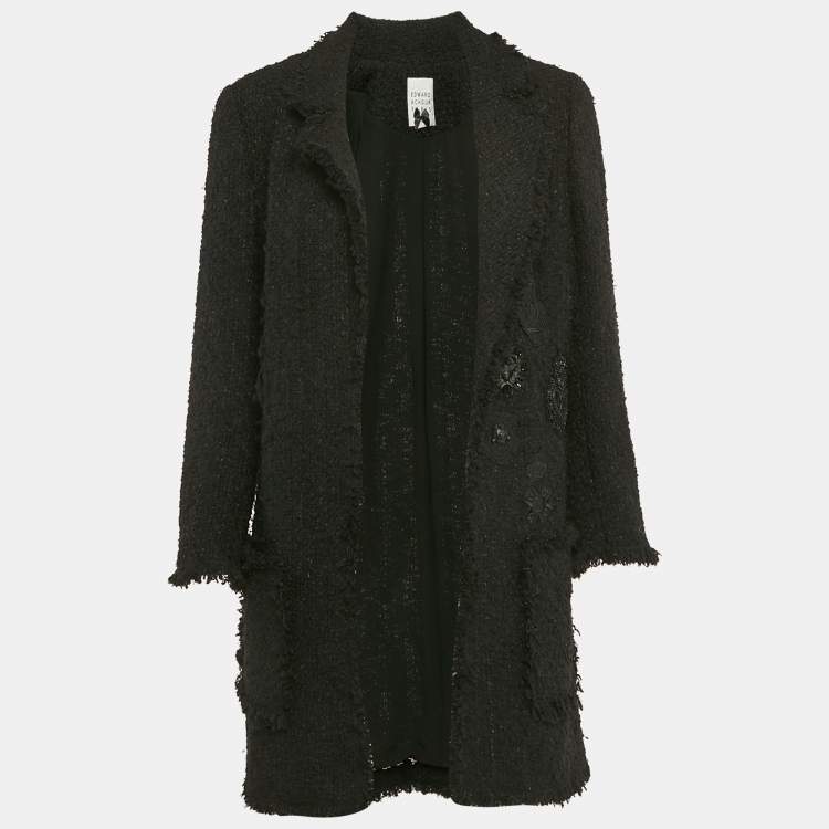 Pre Owned Edward Achour Paris Tweed Applique Detail Open Front Coat M