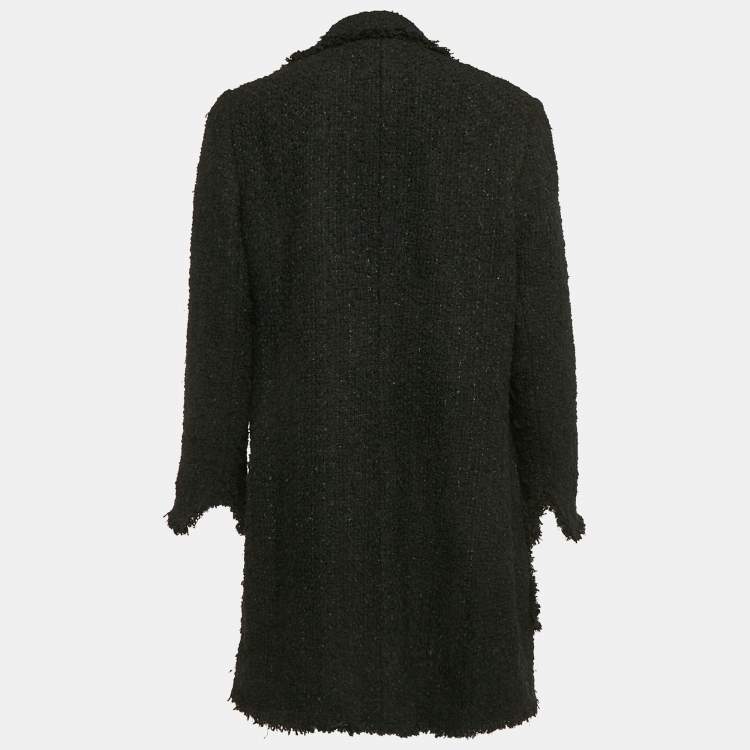 Pre Owned Edward Achour Paris Tweed Applique Detail Open Front Coat M