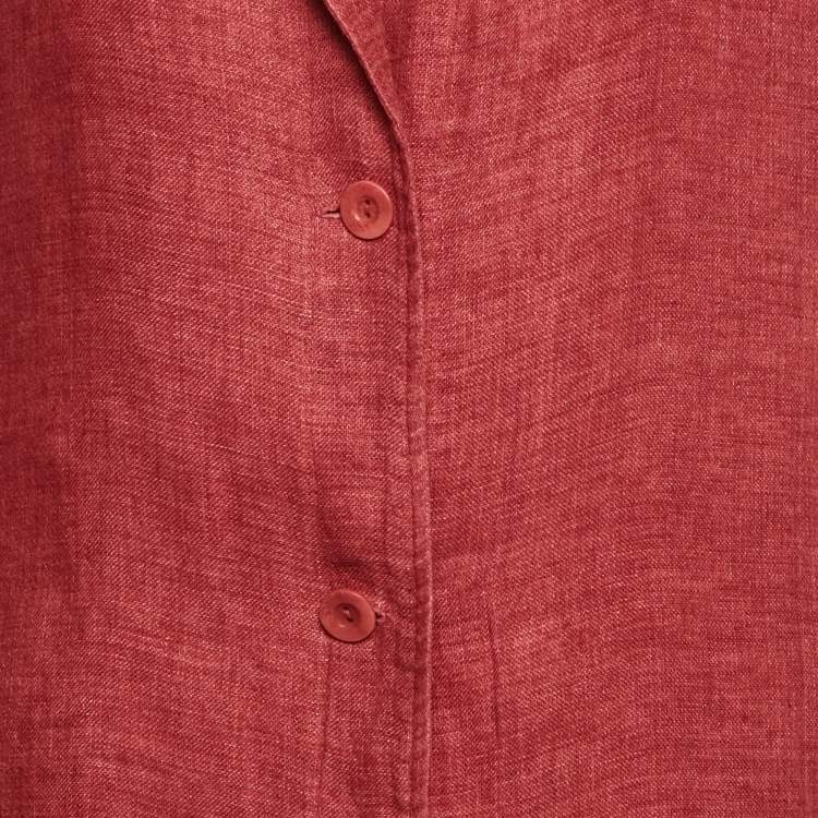 Pre Owned Eileen Fisher Red Linen Mid-Length Coat M