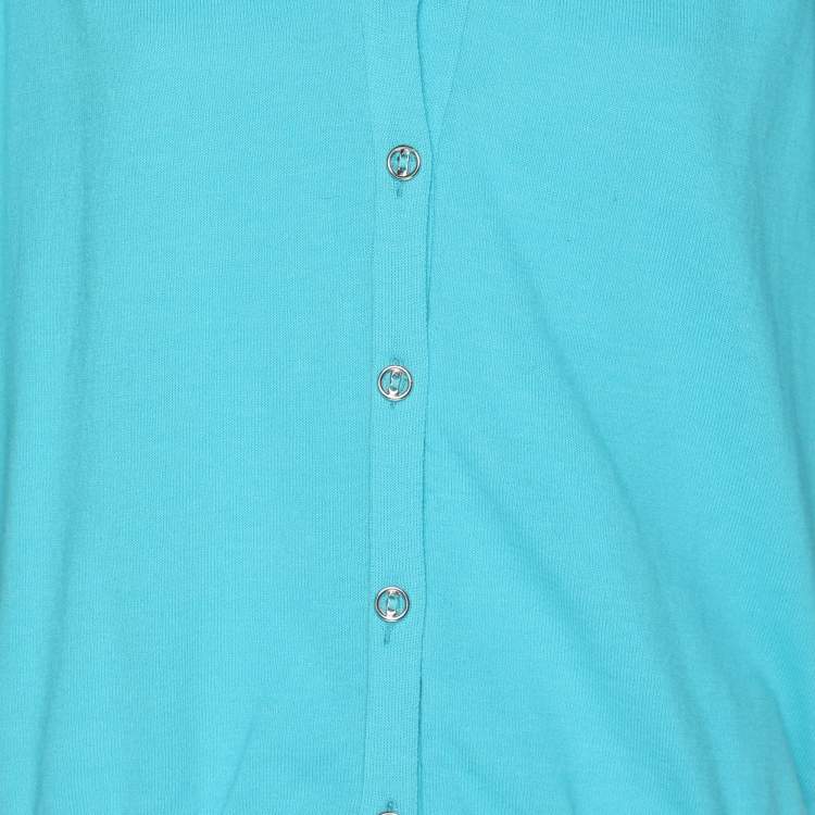 Pre Owned Elena Miro Teal Cotton Knit Button Front Crop Top XL