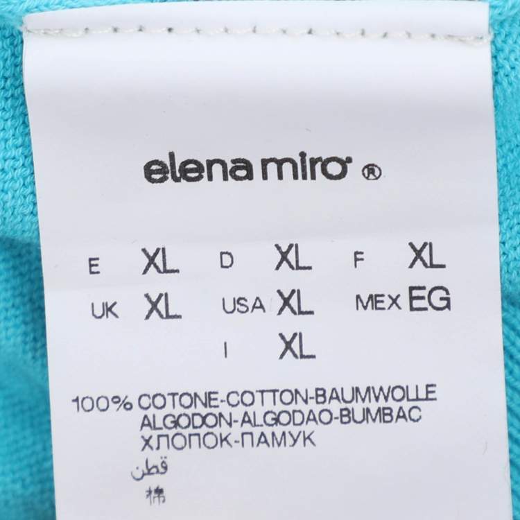 Pre Owned Elena Miro Teal Cotton Knit Button Front Crop Top XL