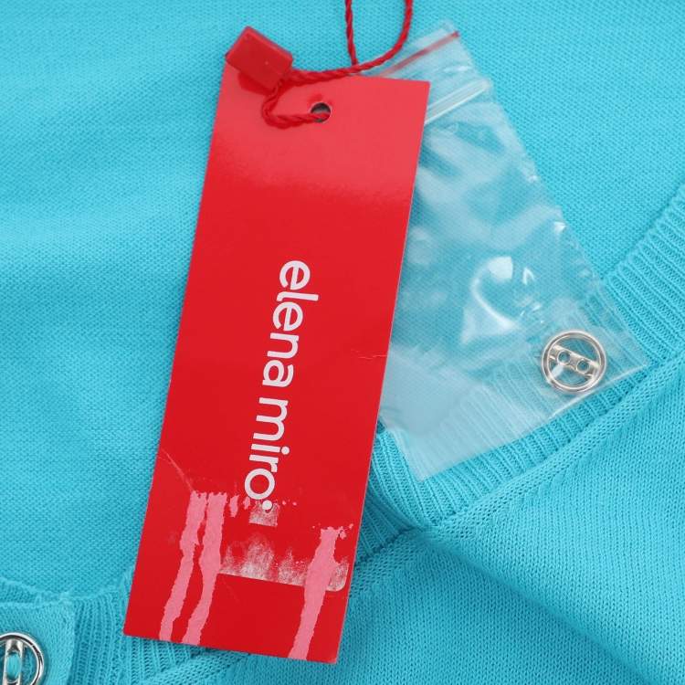 Pre Owned Elena Miro Teal Cotton Knit Button Front Crop Top XL