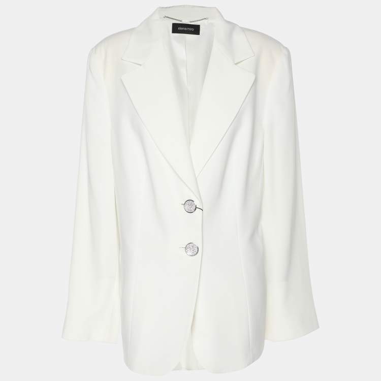 Pre Owned Elena Miro White Satin Single Breasted Blazer L
