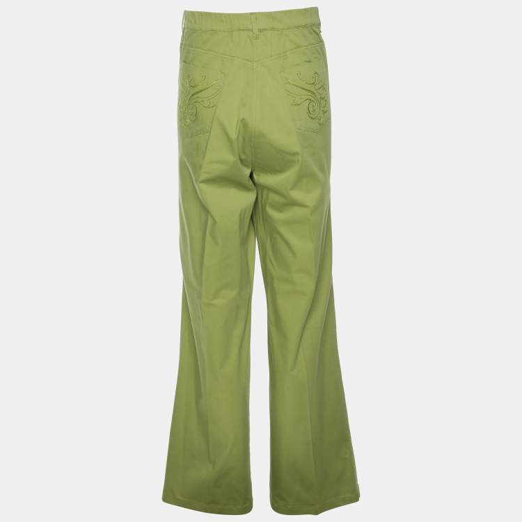 Pre Owned Elena Miro Green Stretch Cotton Wide Leg Pants XL
