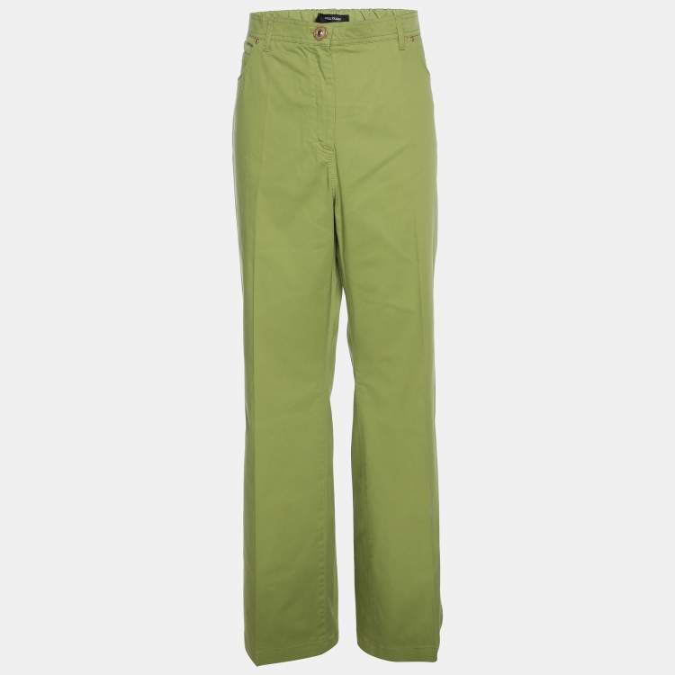 Pre Owned Elena Miro Green Stretch Cotton Wide Leg Pants XL