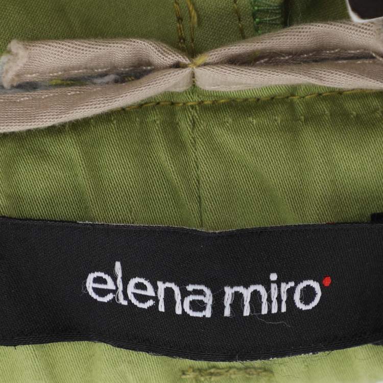 Pre Owned Elena Miro Green Stretch Cotton Wide Leg Pants XL